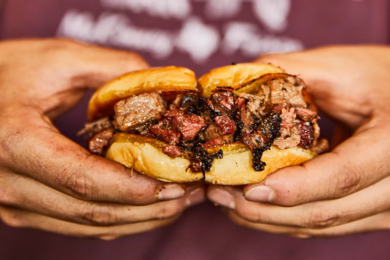 Texas brisket sandwich at Hutchins BBQ