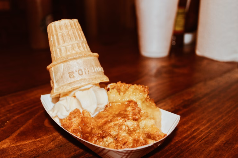 Homemade peach cobbler at Hutchins BBQ